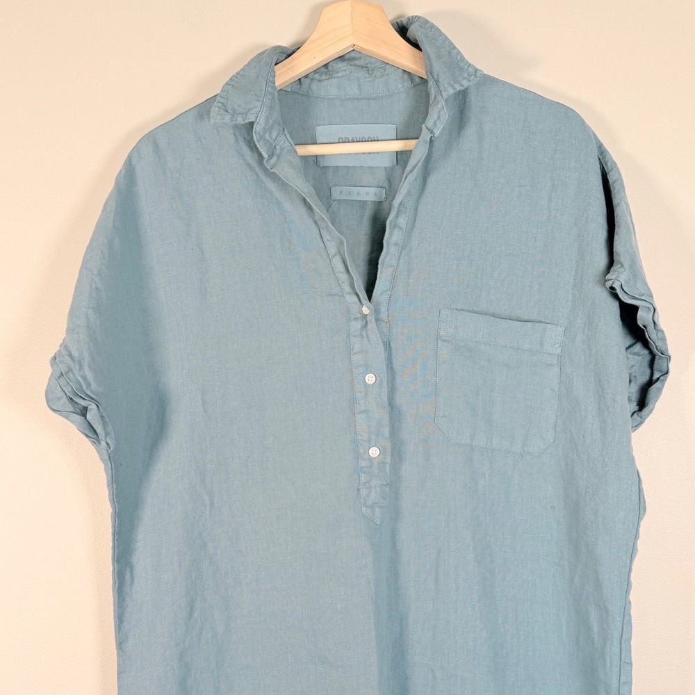 Maxi Shirt Dress in Light Blue - Women's Casual Linen Maxi - Picture 4 of 8